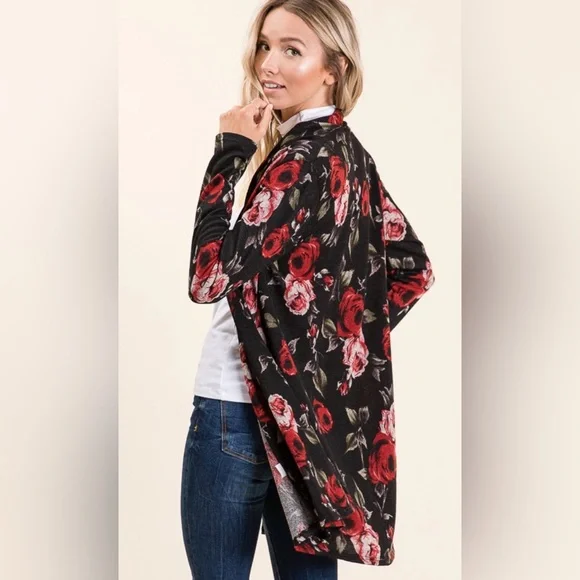 New black cardigan with red roses - Picture 3 of 3